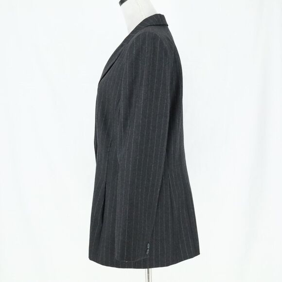 Anne Klein 2 Jacket Womens 12 Dark Gray Wool Pinstripe Double Breasted Lined - Picture 14 of 15